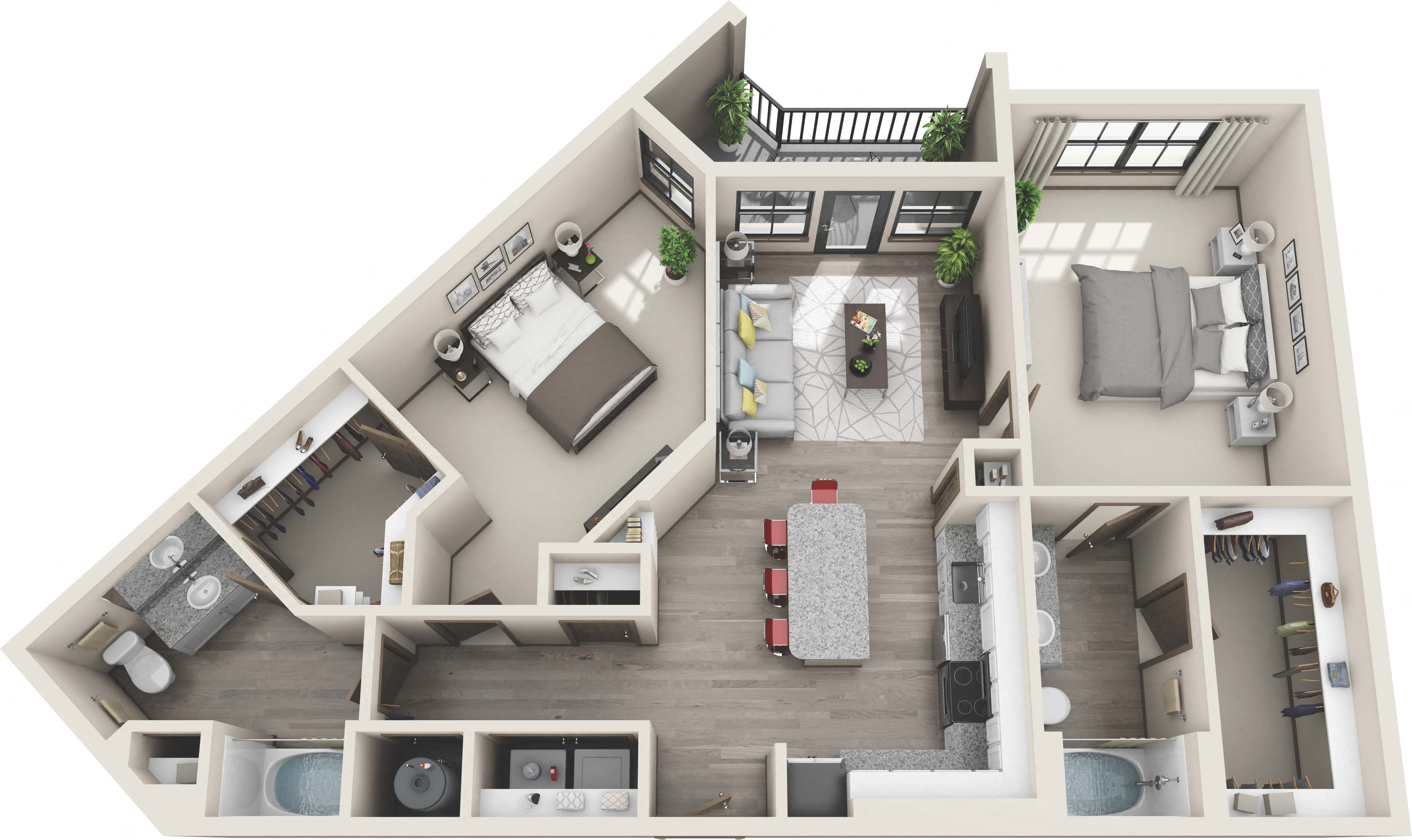 Floor plan for 2 beds, 2 baths, 1206 sqft